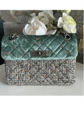 Kurt Geiger Elegant Quilted Velvet and Tweed Bag